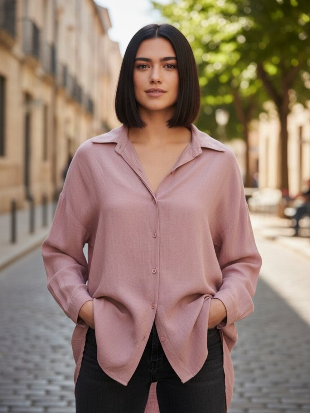 Silk Blouse Womens M Pink Crinkle Button Down Long Sleeve Collared Shirt Top